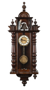 GUSTAV BECKER "Monk" wall clock in walnut case, monk figure strikes the bell on the hour, late 19th century, 115cm high