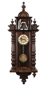 GUSTAV BECKER "Monk" wall clock in walnut case, monk figure strikes the bell on the hour, late 19th century, ​115cm high