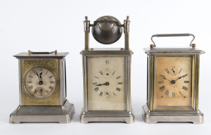 Three American nickel plated clocks, late 19th century, tallest 27cm high