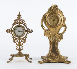 ANSONIA "Iris" table clock together with an Ingraham Art Nouveau gilt metal clock, circa 1900, 24cm and 26cm high