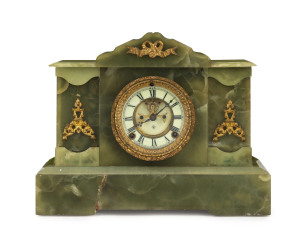 ANSONIA "Warrick", green marble cased mantel clock with visual escapement, 19th century, 30cm high