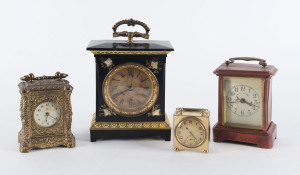 Four assorted carriage style clocks, American and Swiss, 19th and 20th century, ​the tallest 19cm high