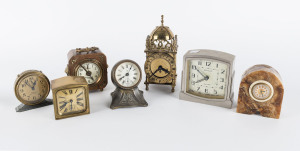 Seven assorted bedside clocks, French, English, American and others, 19th and early 20th century, the tallest 17cm high