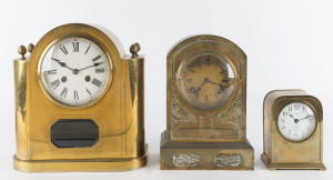 Three Ansonia mantel clocks with brass cases, late 19th early 20th century, the tallest 29cm high