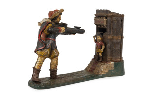 WILLIAM TELL Mechanical Bank cast iron money box, 17cm high