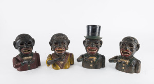 Four Mechanical Bank money boxes JOLLY NIGGER and DINAH, painted cast iron, ​the tallest 19cm high