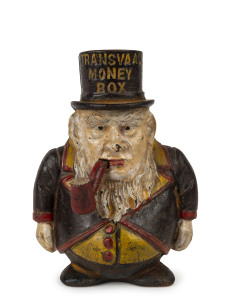 TRANSVAAL MONEY BOX, painted cast iron, 15.5cm high