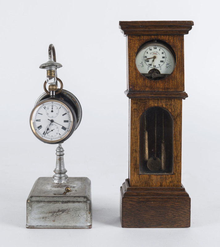 Two pocket watch stands with fob watches, 19th and early 20th century, ​the taller 22cm high