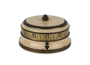 Rotary or Tape Measure clock, 30 hour novelty timepiece by Lux Clock Co. Conn. U.S.A. circa 1941, ​12.5cm diameter