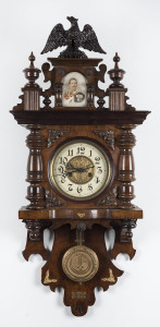 GUSTAV BECKER (attributed), German wall clock with lithograph portrait of Kaiser Wilhelm II, late 19th century, 90cm high