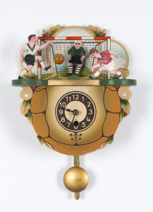 German novelty football wall clock, painted board, early 20th century, ​30cm high