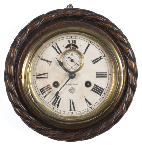 ANSONIA "Cable Lever" hanging clock in oak case, circa 1900, ​22.5cm diameter