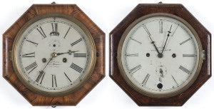 Two Ansonia lever patent American timber cased wall clocks, 19th century, 28cm high