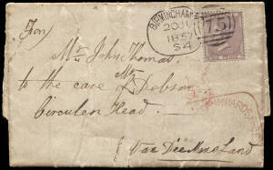 1857 (June 20) entire from Birmingham to Circular Head franked 6d lilac QV tied with Birmingham Spoon cancel, Hobart and Launceston inwards Ship Letter marks in red; also fronts from Hull to Hobart, both with mss. '6' in red and Hobart inwards Ship Letter