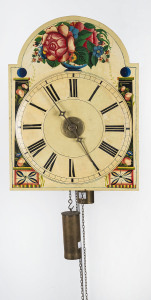 Dutch plate clock with alarm, finely painted floral dial and twin weight, early 19th century, 42cm high