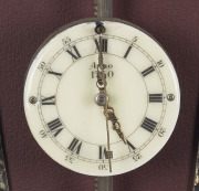 GRAVITY Wall clock with enamel dial, circa 1919, this type of clock was originally used in the mid 18th century. The movement is wound by raising the clock up the rack and allowing it's own weight to drive the mechanism, ​61cm high - 2