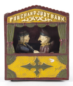 PUNCH AND JUDY BANK painted cast iron money box, 18cm high