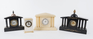 Four assorted clocks, Pearlux, zyonite and slate cases, 19th and early 20th century, the tallest 19cm high
