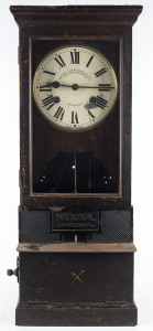 National Time Recorder Co. Ltd. time clock in timber case, circa 1900, dial marked "Blackfriars Road, London, S.E. Made In England", 87cm high