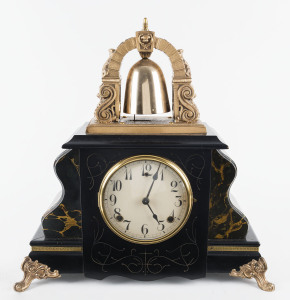 GILBERT "Curfew" American wood cased shelf clock, half and hour strike on chime bell, circa 1900, 43cm high