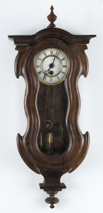 German antique wall clock, timepiece only in timber case, 19th century, 48cm high