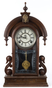 WATERBURY "Parisian", 8 day time and strike parlour clock in walnut case, circa 1886, ​59cm high