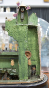 A French glass cased automaton mantel clock with handpainted dome, late 19th century, village scene with figures, clock tower and windmill, music box with timepiece, 51cm high - 4