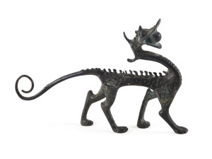 A Scandinavian bronze dragon ornament, 19th century, 15cm long