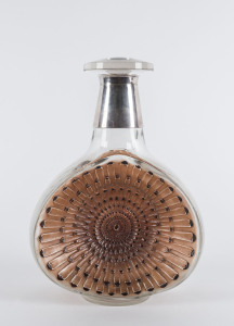 LALIQUE Art Deco glass decanter, French, circa 1930s, later applied silver collar, engraved "R. Lalique", 276cm high