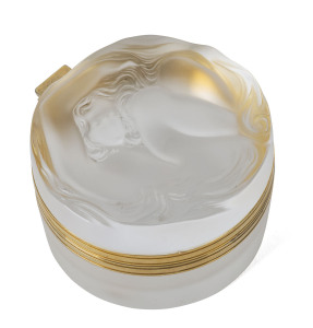 Lalique "Daphne" French frosted glass jewellery box, circa 1980s signed "Lalique, France", 8cm diameter