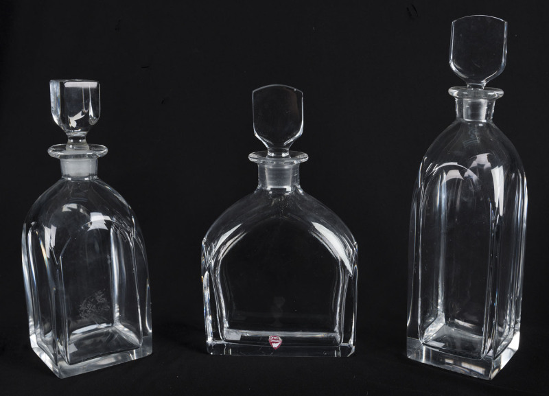 Three vintage Orrefors crystal decanters, Sweden, mid 20th century, the tallest 29cm high