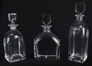 Three vintage Orrefors crystal decanters, Sweden, mid 20th century, the tallest 29cm high