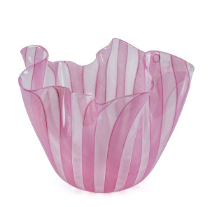 VENINI Murano latticino glass pink and white handkerchief vase, Italian, circa 1960s, labelled "Venini Murano Made In Italy", 25cm high, 32cm across