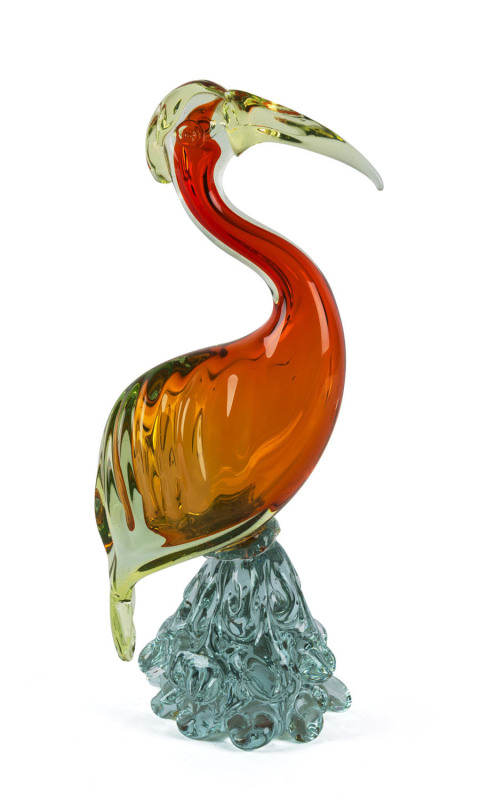 ARCHIMEDE SEGUSO Murano uranium and orange glass, bird figure, circa 1950, 37cm high