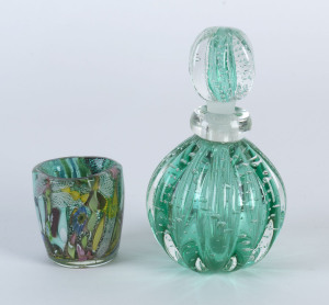 Murano green glass scent bottle and a vase, circa 1960, 17cm and 6.5cm