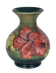 MOORCROFT "Hibiscus" pattern baluster shaped pottery vase, circa 1950, 13.5cm high