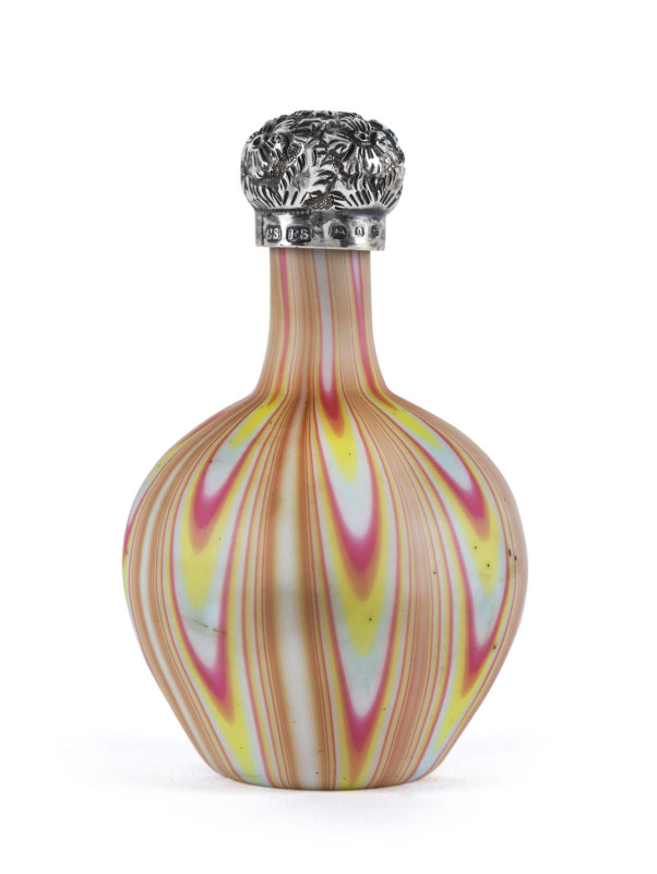 Stevens and Williams glass perfume bottle with sterling silver top, 19th century, 7.5cm high