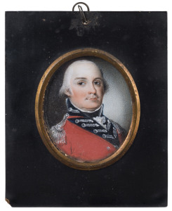 A Colonial military portrait of a British officer, late 18th early 19th century, image size 7 x 6cm, frame 12.5 x 10cm