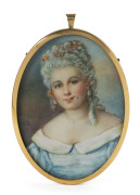 A miniature portrait of a lady painted on ivory, 19th century, 10cm high