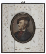 A miniature portrait of Wagner in piano ivory frame, 19th/20th century, 9 x 8cm overall