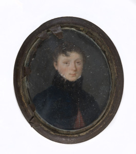 A French miniature portrait of a young gent, circa 1810, 7 x 6cm overall