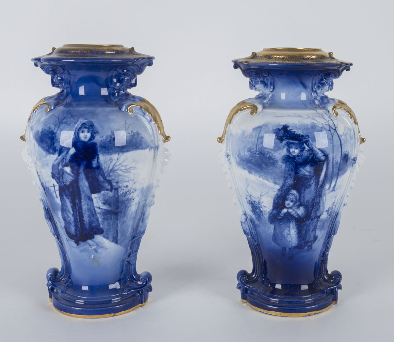 Royal Doulton "Blue Children" pair of porcelain vases, early 20th century, stamped "Royal Doulton, England", 24cm high