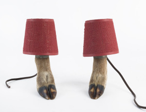 A pair of deer hoof table lamps, 20th century, 28cm high