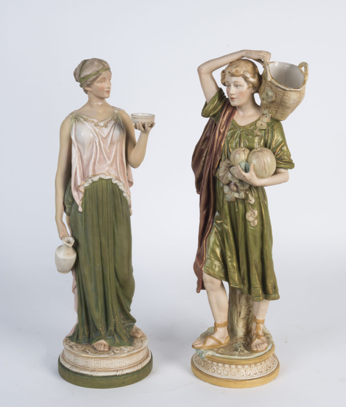 Two ROYAL DUX Austrian pottery figures, early 20th century, pink triangle marks to base, the tallest 44cm high