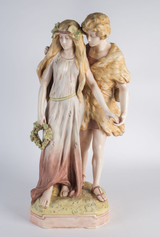 ROYAL DUX porcelain figure group, 20th century, 67cm high