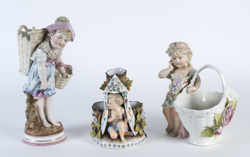 Three antique German figured porcelain vases including KPM, 19th century, the tallest 29cm high