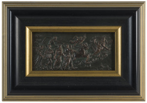 "AURORA" Roman mythological scene bronze plaque, circa 1870s, 8 x 17cm, frame 21 x 30cm