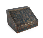 A desk top writing compendium with gilt embossed leather surround, 19th century, 18cm high, 28cm wide, 23cm deep