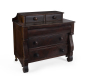 An apprentice chest of drawers, mahogany veneer on pine, 19th century, 28cm high, 30cm wide, 17cm deep