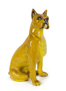 Italian yellow glazed terracotta boxer dog statue, circa 1950, incised "Made In Italy", 30cm high,